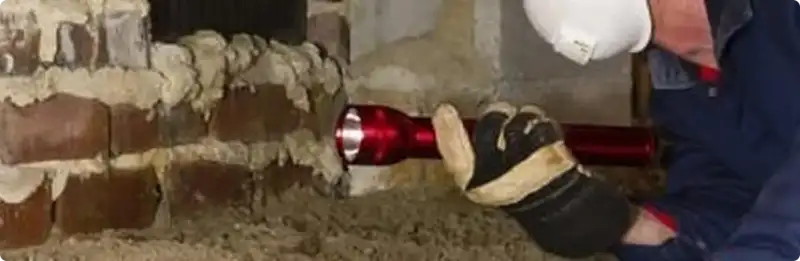 Pest control technician inspecting a crawl space for ant activity in Bronxville, NY
