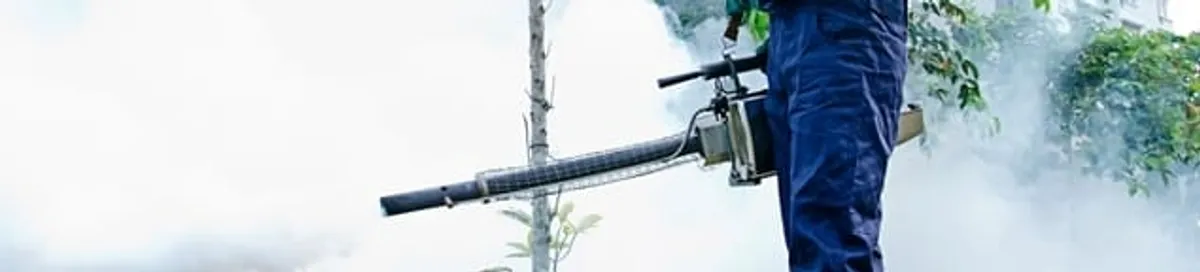 Pest control technician fogging an outdoor area for insect control in Yonkers, NY