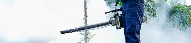 Pest control technician fogging an outdoor area for insect control in Yonkers, NY